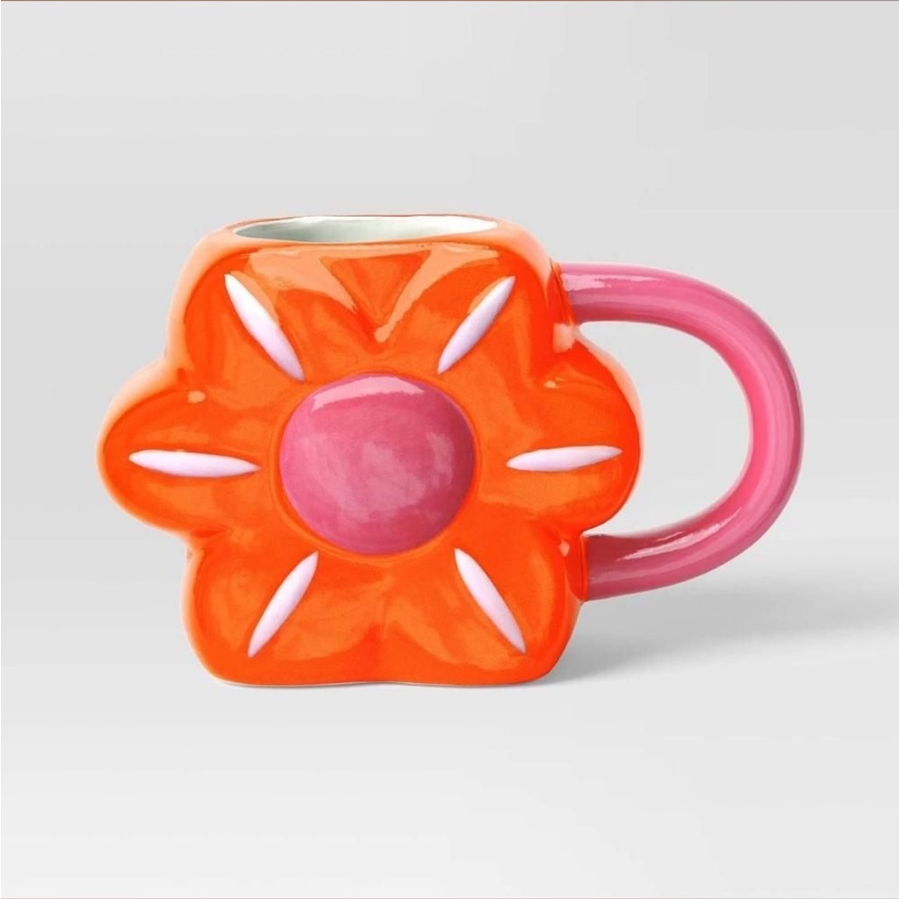 $$SALE$$ 4 pack Room Essentials Orange and Pink Flower Mug 14.2 oz each